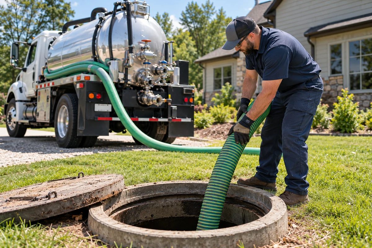 Technician completing a scheduled alternative-system maintenance visit in Northern Kentucky