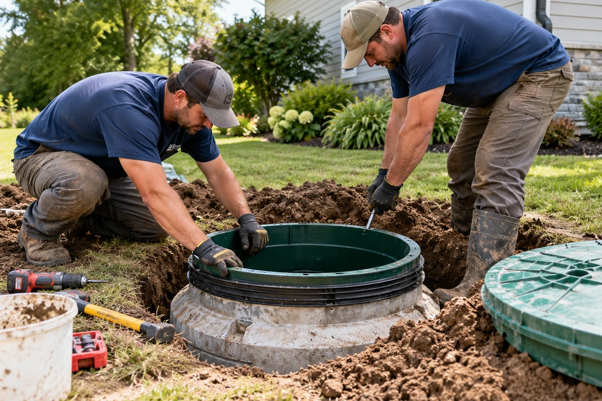 Professional septic tank pumping at a residential property with vacuum truck and safe access in Piner & Kenton, KY
