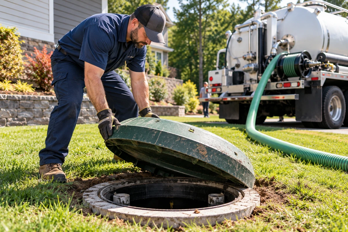Post-cleaning camera inspection confirming an open septic inlet line in Covington, KY