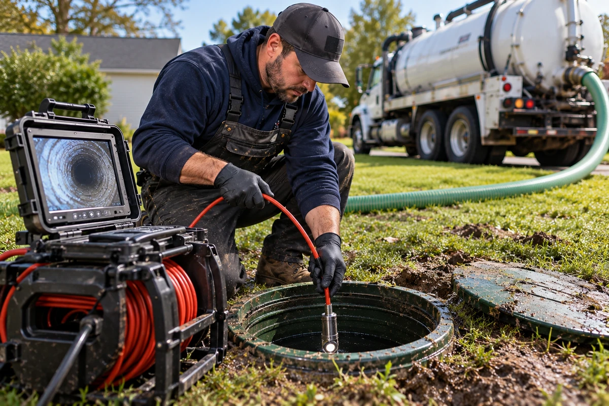 Technician marking verified tank access points for future service in Covington, KY
